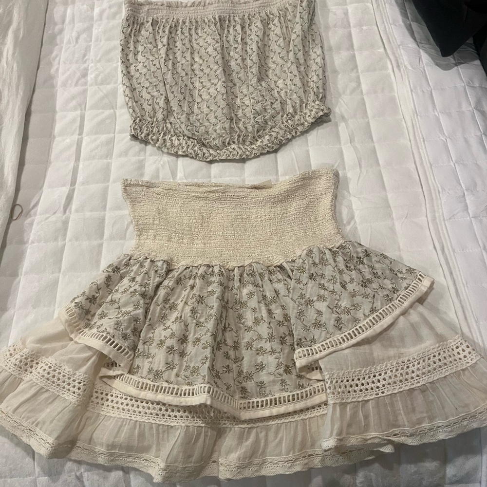 Ramy Brook Elegant Cream Floral Women's strapless top and skirt